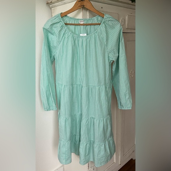 NWT J. Crew | Women’s mint green/white plaid crewneck puff sleeve dress, size S - Picture 4 of 14